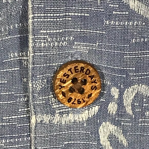 Yesterdays Sportswear Men's X-Large Blue Silk Short Sleeve Button Up Loop Collar - Picture 4 of 8